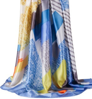 Printed Lady'S Scarf With Silk Satin Line And Colour Block
