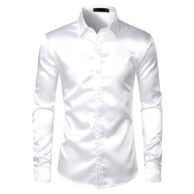 Korean Style Silk Shiny Casual Shirt