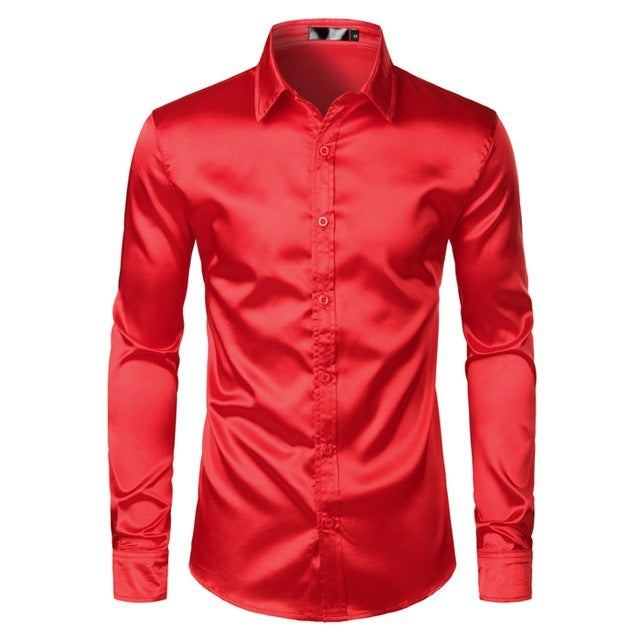 Korean Style Silk Shiny Casual Shirt