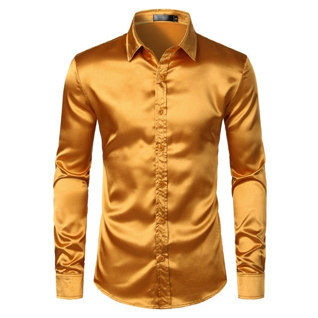 Korean Style Silk Shiny Casual Shirt
