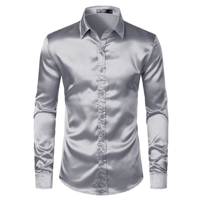 Korean Style Silk Shiny Casual Shirt