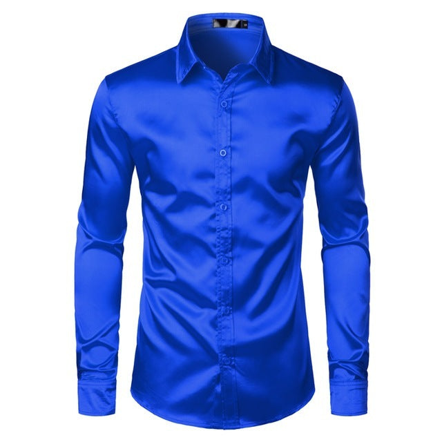 Korean Style Silk Shiny Casual Shirt