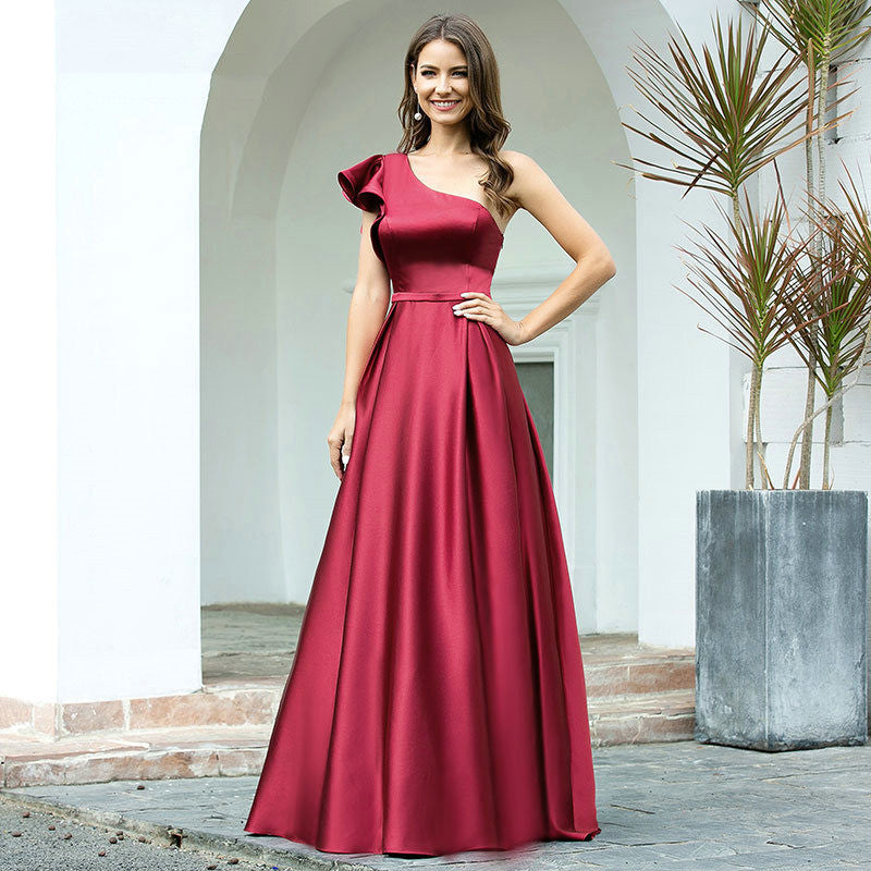 High-end Satin Wedding Evening Dress Slim Slimming Dress