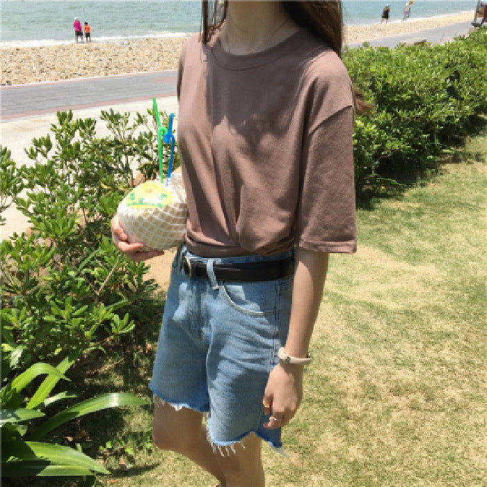 Milk Silk Basic Solid Color Short-sleeved T-shirt