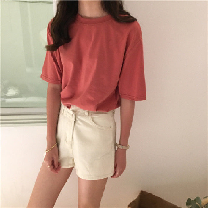 Milk Silk Basic Solid Color Short-sleeved T-shirt