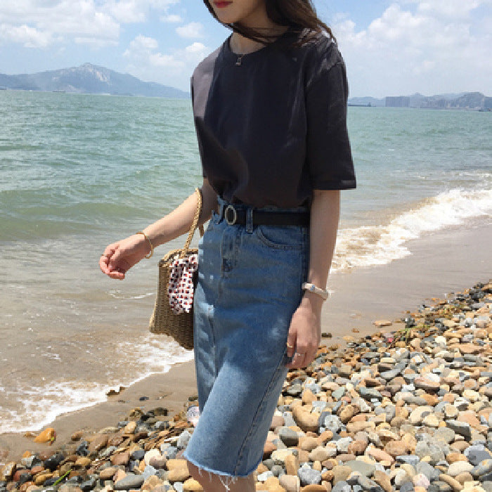 Milk Silk Basic Solid Color Short-sleeved T-shirt
