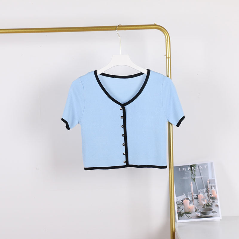 Ice Silk Knitted Short Sleeve T-shirt
