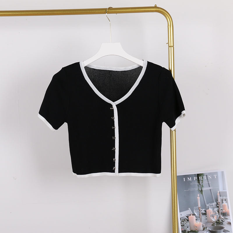 Ice Silk Knitted Short Sleeve T-shirt