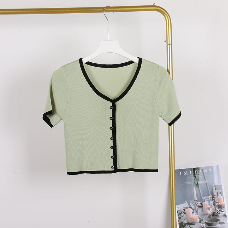 Ice Silk Knitted Short Sleeve T-shirt