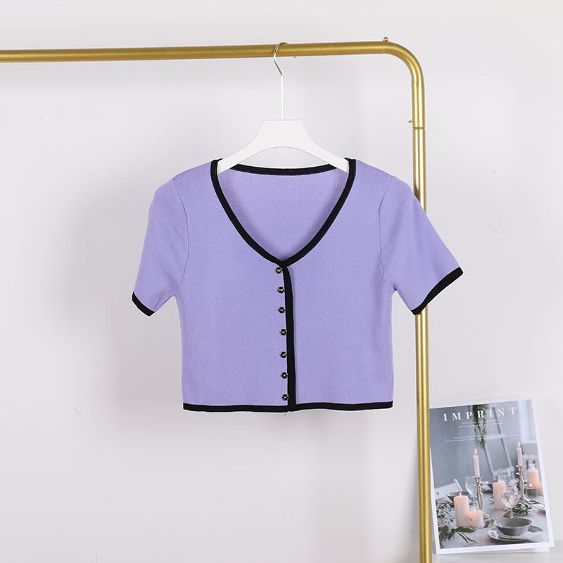Ice Silk Knitted Short Sleeve T-shirt