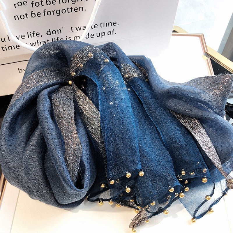 Silk Silk Wool Scarf New Spring And Autumn Silk Scarf With Beads