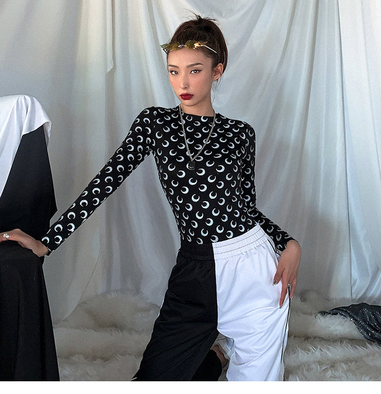 Reflective moon print ice silk bottoming shirt