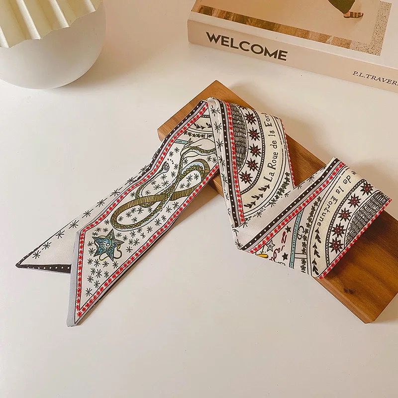 Korean Version Silk Scarf Headband Fairy Hair Binding Forest Bow Headband French Retro Ribbon Headband Imitation Silk Hair Ornament