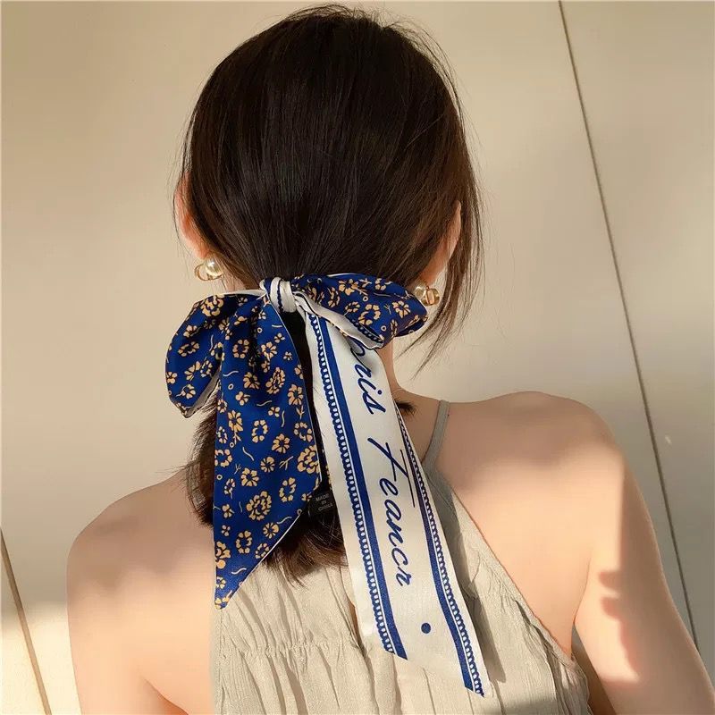 Korean Version Silk Scarf Headband Fairy Hair Binding Forest Bow Headband French Retro Ribbon Headband Imitation Silk Hair Ornament