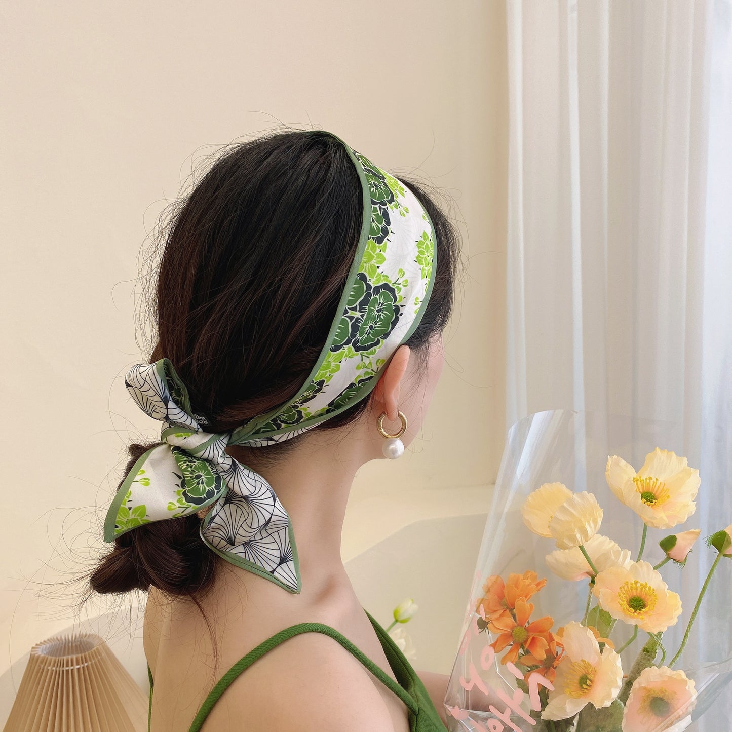 Korean Version Silk Scarf Headband Fairy Hair Binding Forest Bow Headband French Retro Ribbon Headband Imitation Silk Hair Ornament
