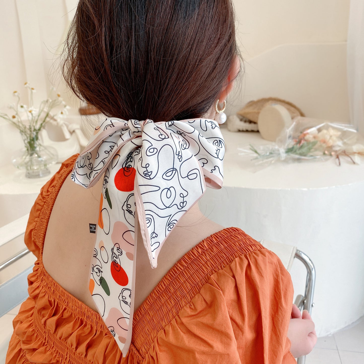 Korean Version Silk Scarf Headband Fairy Hair Binding Forest Bow Headband French Retro Ribbon Headband Imitation Silk Hair Ornament