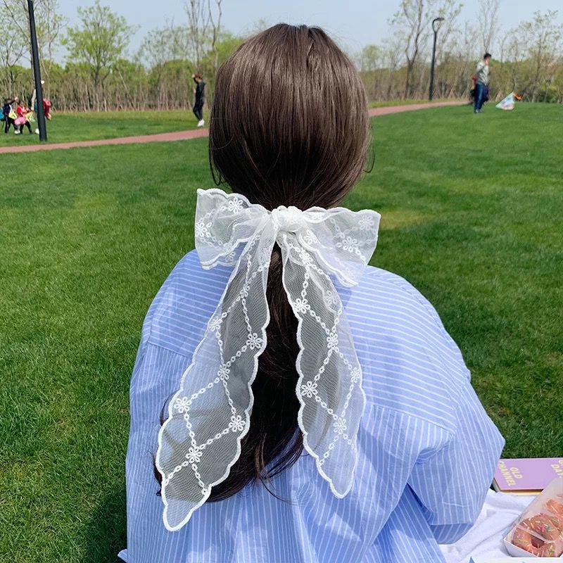 Korean Version Silk Scarf Headband Fairy Hair Binding Forest Bow Headband French Retro Ribbon Headband Imitation Silk Hair Ornament