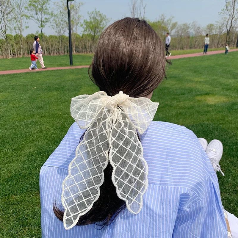 Korean Version Silk Scarf Headband Fairy Hair Binding Forest Bow Headband French Retro Ribbon Headband Imitation Silk Hair Ornament