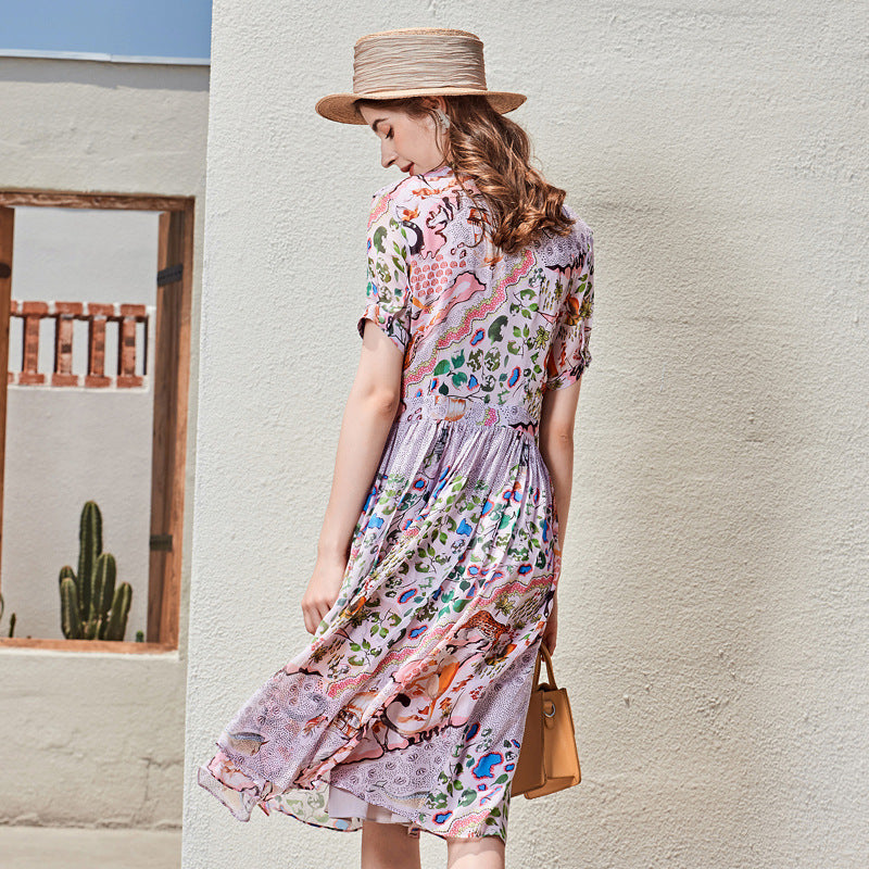 Long Short-sleeved Silk Dress