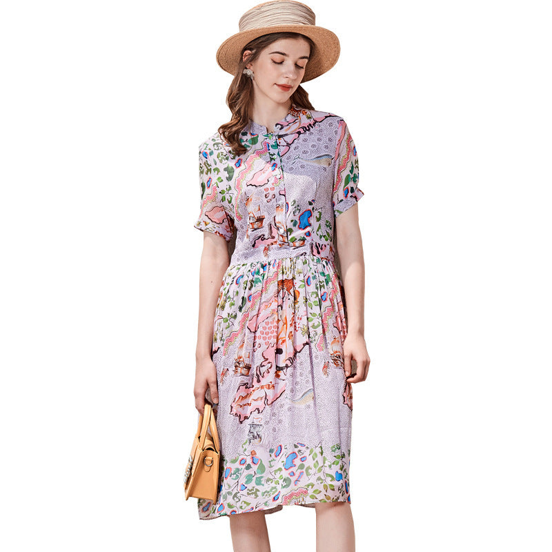 Long Short-sleeved Silk Dress