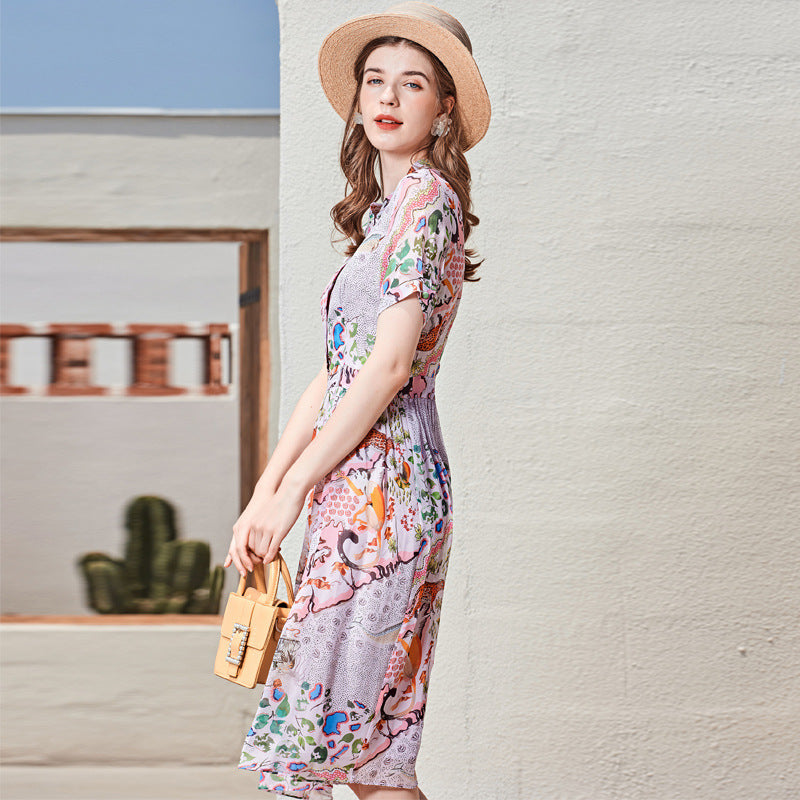 Long Short-sleeved Silk Dress