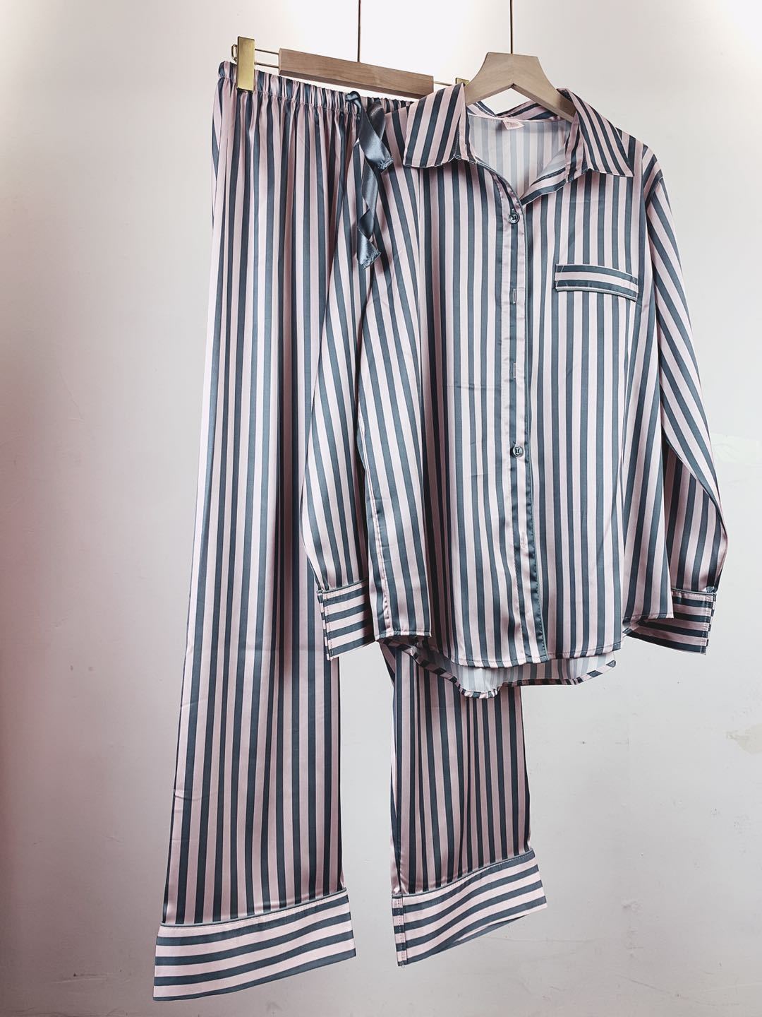 European And American Satin Silk Pajamas Women's Cardigan Set