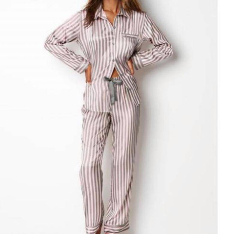 European And American Satin Silk Pajamas Women's Cardigan Set