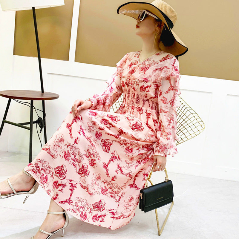 Atmospheric Display Grade Printed Silk Dress Summer New Style Elegant And Elegant Silk Midi Skirt