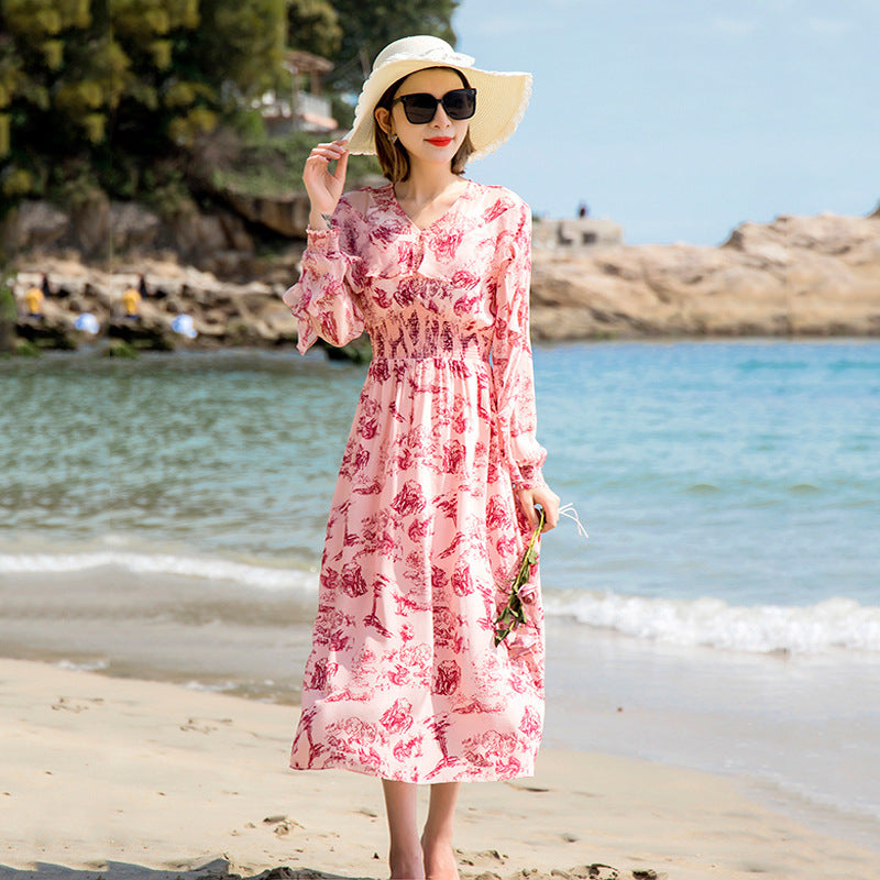 Atmospheric Display Grade Printed Silk Dress Summer New Style Elegant And Elegant Silk Midi Skirt