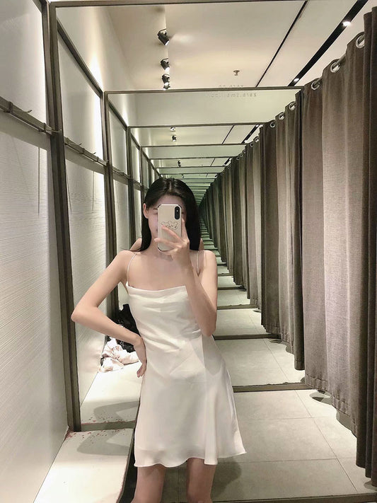 Silk Satin Texture Sexy Cross Short Dress