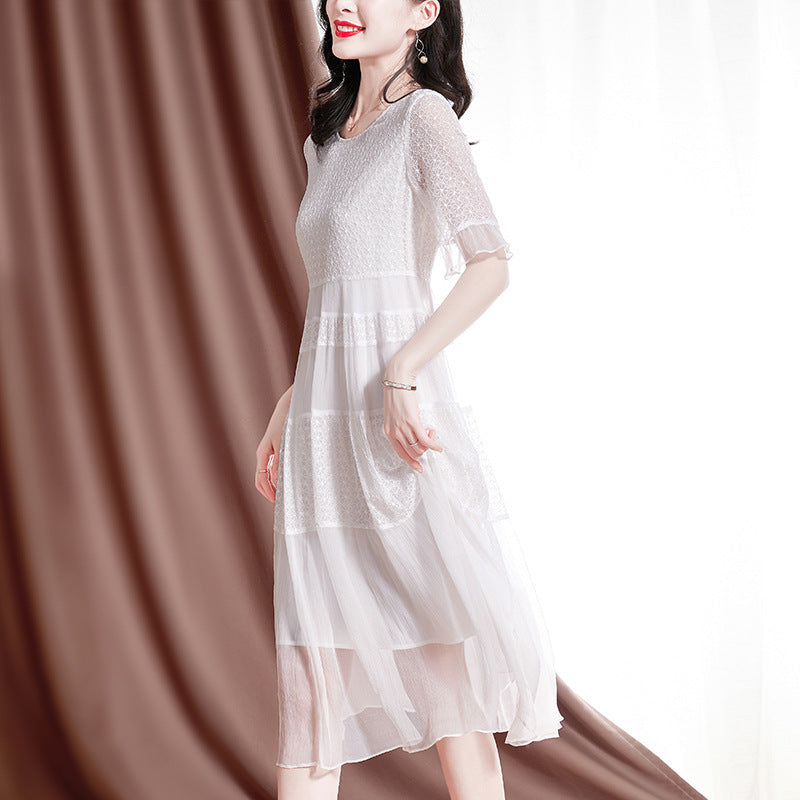 White Silk Dress Summer New High-end Luxury