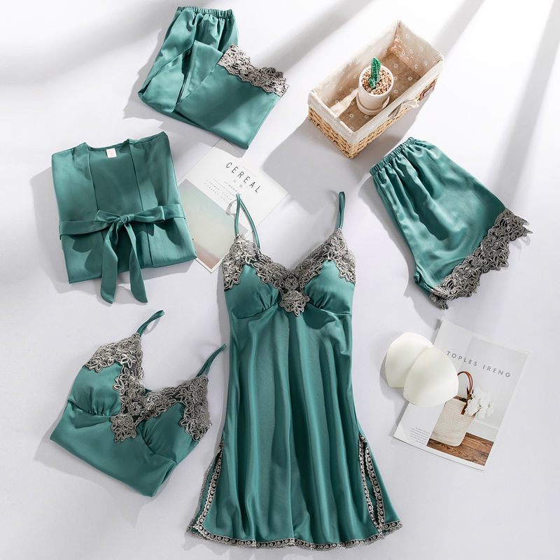 Summer Ice Silk Sexy Pajamas Five-Piece Suit