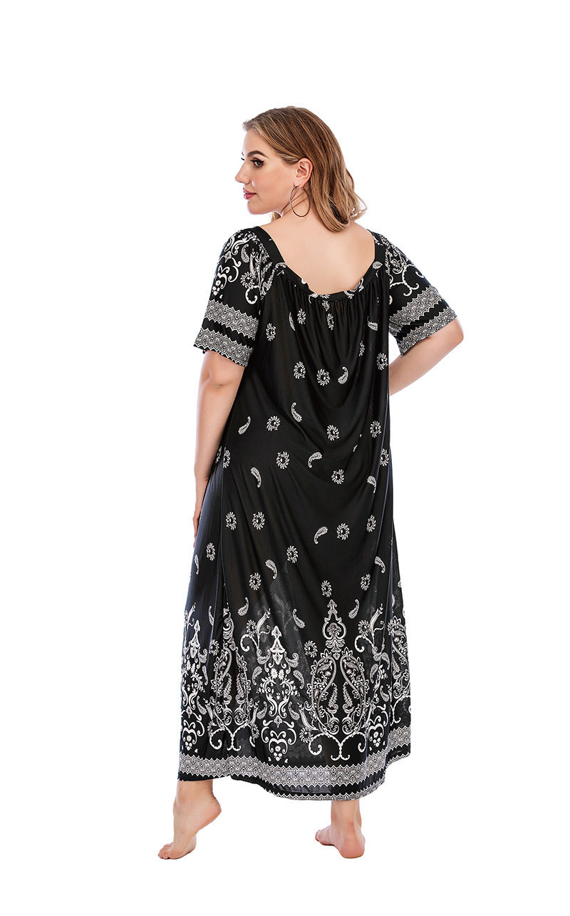 Loose Homewear Night Skirt Terrace Dress Short Sleeve Ice Silk Long Skirt