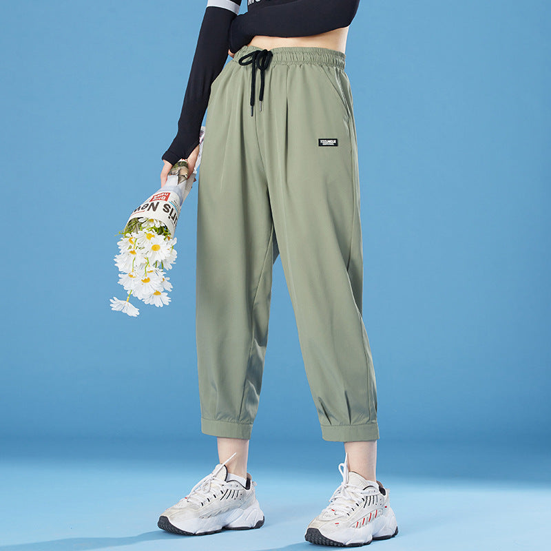 Cool Ice Silk Pants Thin Drape High Waist