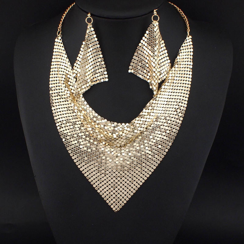 Sequin Silk Scarf Fake Collar Necklace Set