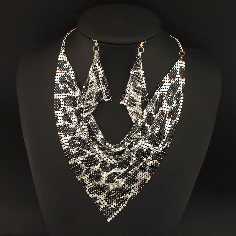 Sequin Silk Scarf Fake Collar Necklace Set
