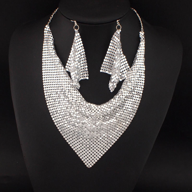 Sequin Silk Scarf Fake Collar Necklace Set