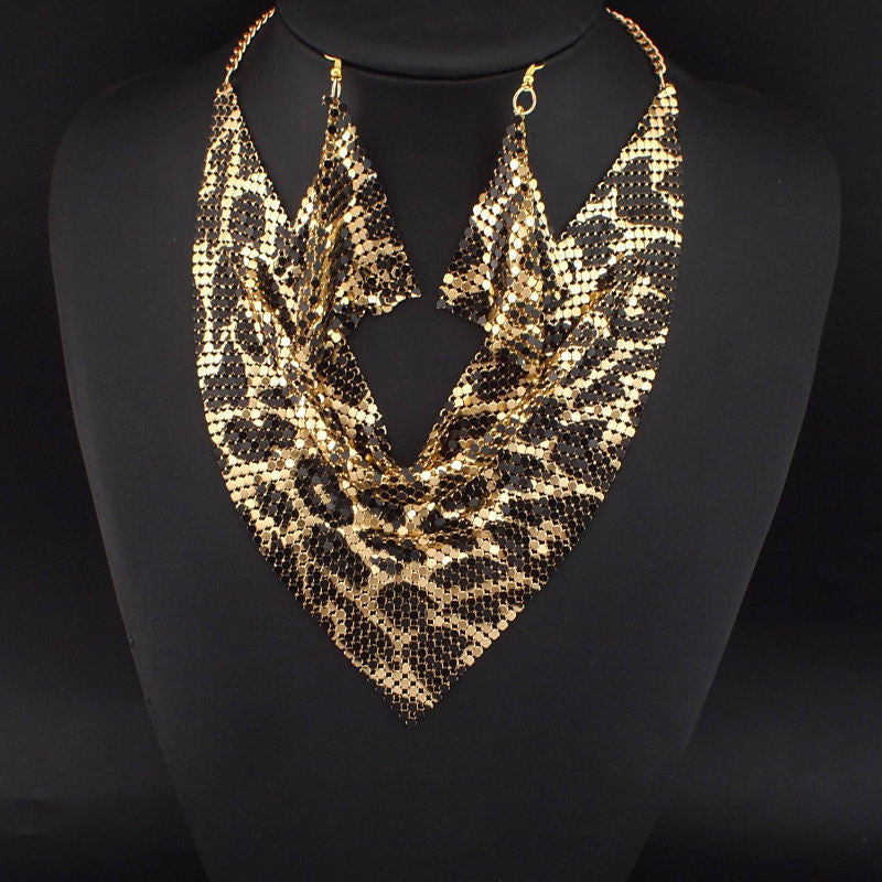 Sequin Silk Scarf Fake Collar Necklace Set
