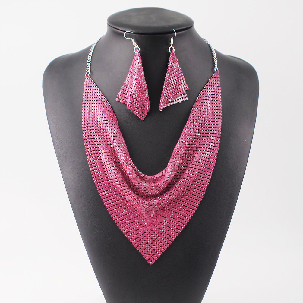 Sequin Silk Scarf Fake Collar Necklace Set