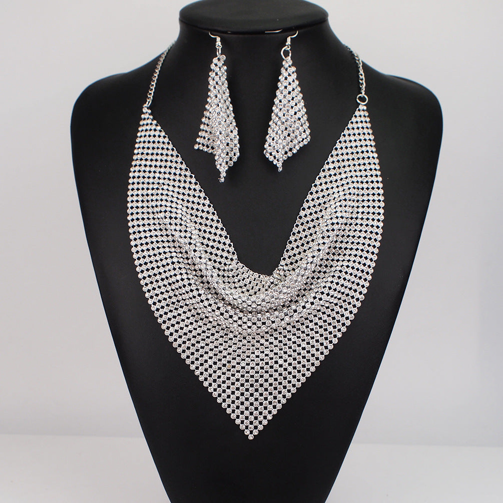 Sequin Silk Scarf Fake Collar Necklace Set