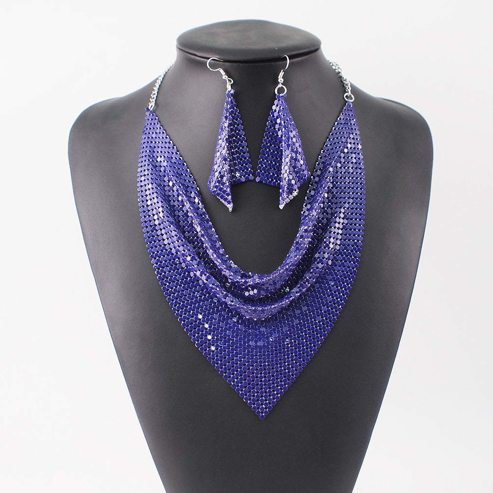 Sequin Silk Scarf Fake Collar Necklace Set