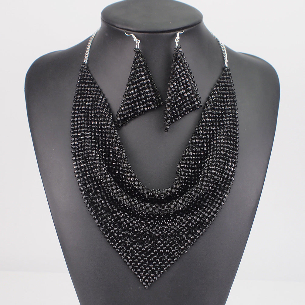 Sequin Silk Scarf Fake Collar Necklace Set