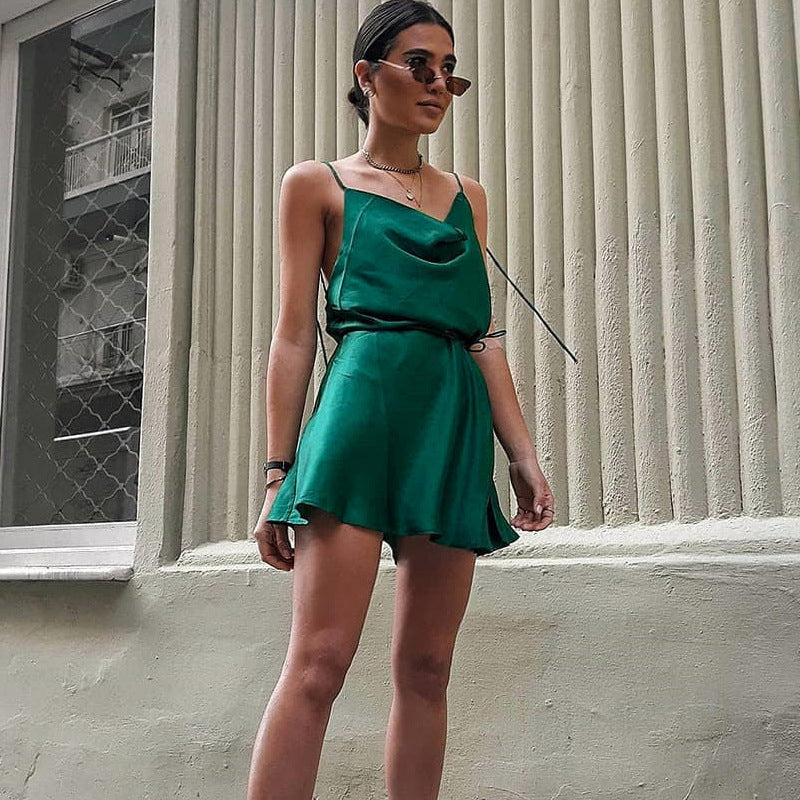 Silk Texture Cross-tie Lace-up Sling Dress