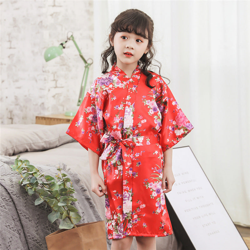 Cardigan silk bathrobe
