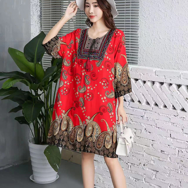 Cotton Silk Floral Dress Vintage Women's Clothing
