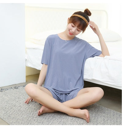 Ice silk soft soft short sleeve shorts suit