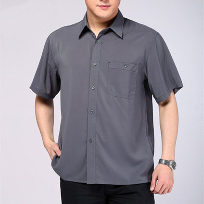 Silk Shirt Short Sleeve Middle Aged Men's Silk Shirt