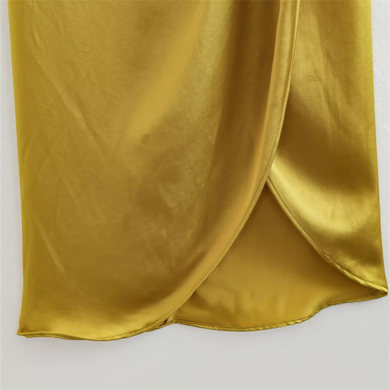 Summer New Silk Satin Texture One Shoulder Light Luxury Dress High Sense