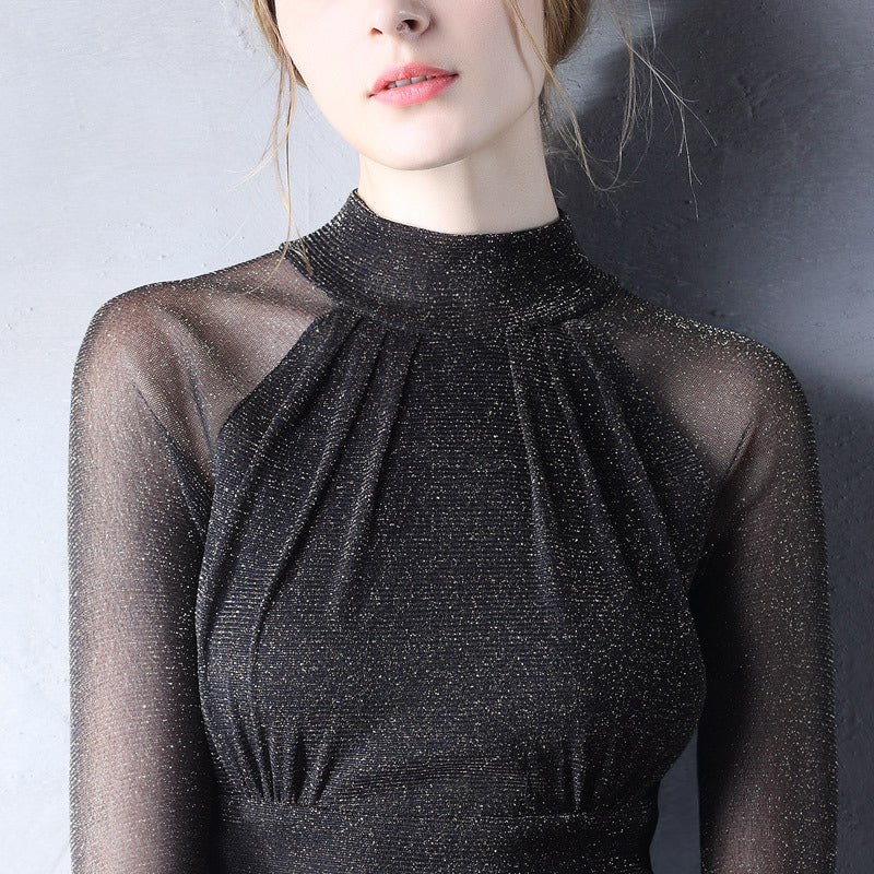 Bright silk mesh bottoming shirt