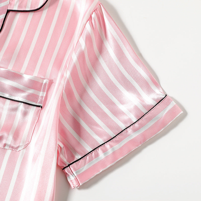 Short-sleeved home service suit striped silk